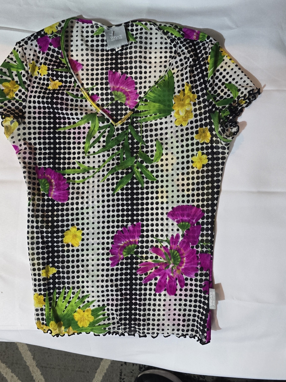 Versace Jeans Couture Floral Polka Dot Top Size S